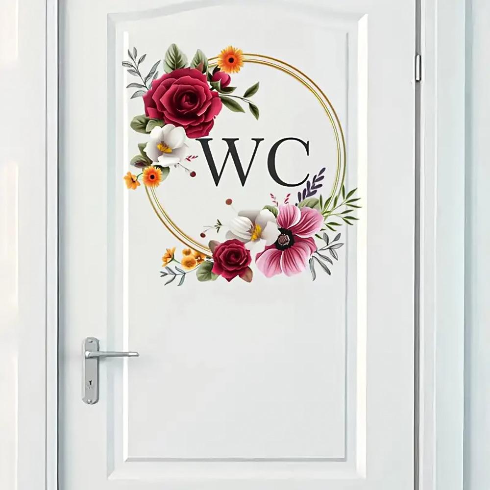 Floral WC Door Sign Sticker Self Adhesive Waterproof Bathroom Toilet Decor