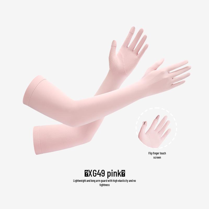 Women's Summer Fingerless Sun Protection Gloves for Cycling & Driving - Anti-Slip, Breathable, Ice Silk Long Sleeves XG49
