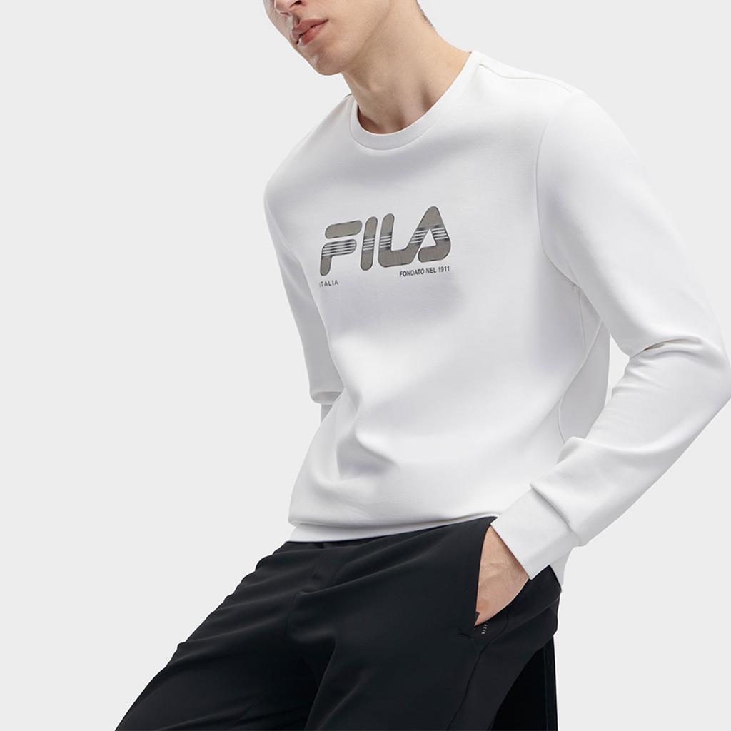 Fila Letter Logo Printed Crewneck Sweatshirt Men Sweatshirt Standard-White F11M342211F-WT