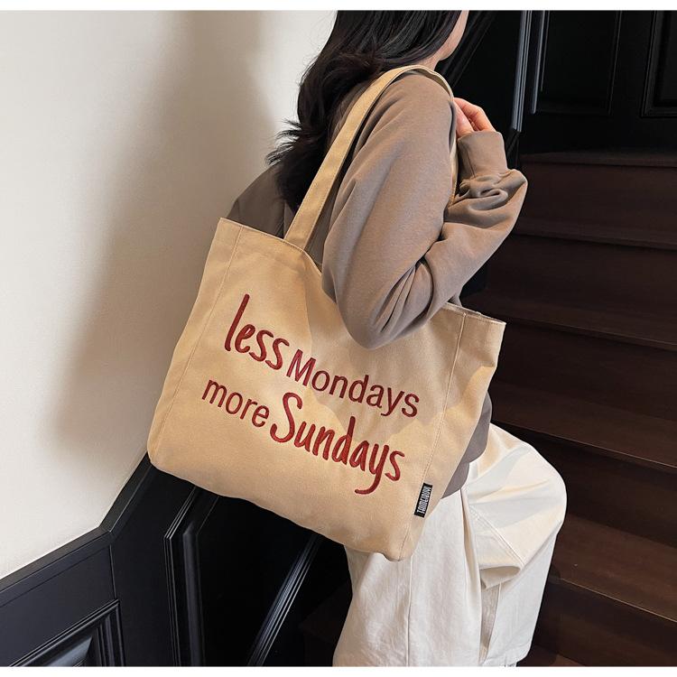 Leisure Oblique Span Commuter Portable Shopping Bag Simple Shoulder Bag English Letter Embroidered Cloth Bag Large Capacity Bag
