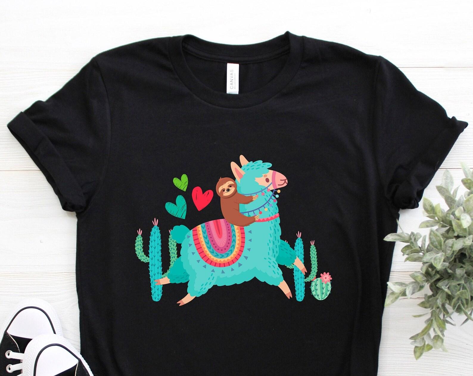 Funny Sloth Llama Alpaca Lover T-Shirt, Vintage Love Cute Baby Llamas Birthday Squad Gift Tshirt, Teacher School Party Present Tee Shirts 130