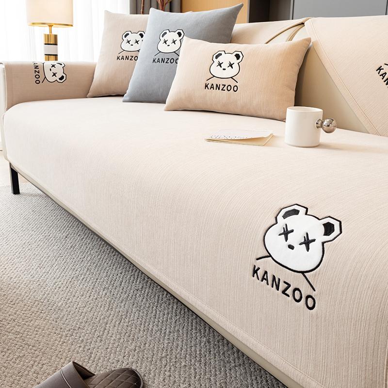 

Подушка для дивана из синели на все сезоны, нескользящая подушка для сиденья с вышивкой, простой чехол для дивана с мультяшным рисунком и тканевым полотенцем 70*70