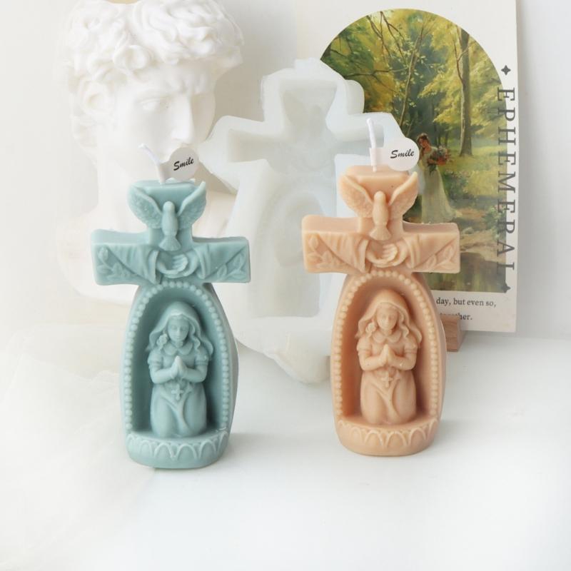 Silicone Mold Church Prayer Boy/Girl Shaped Wax Candle Molds Scented Aromatherapy Making Mould Handmade Ornament