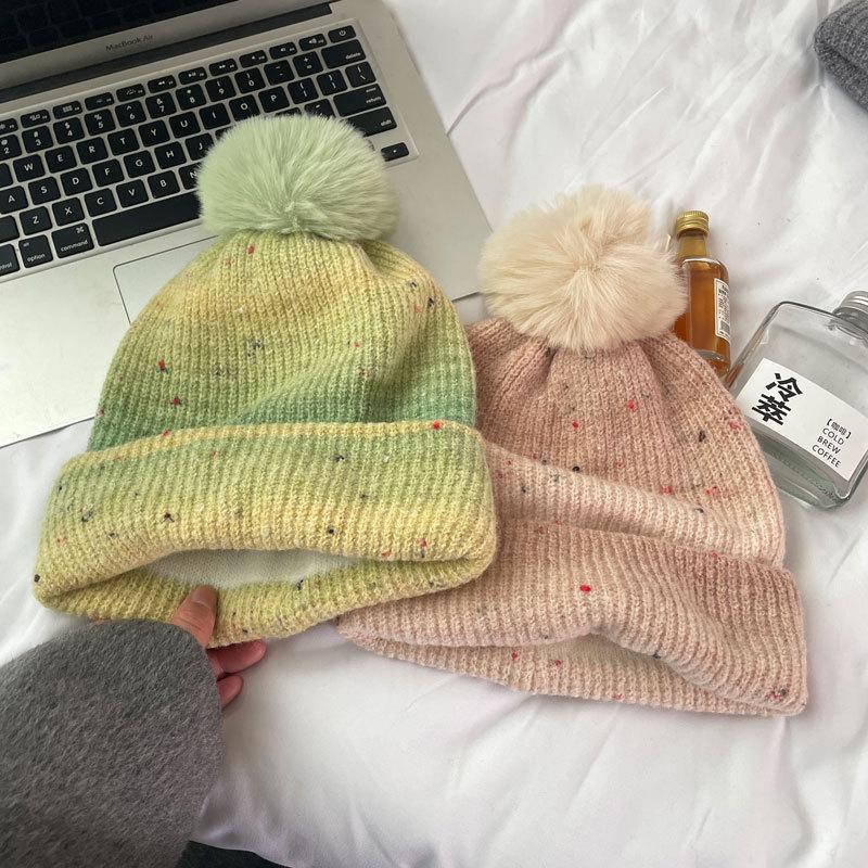 Rainbow gradual change thickened warm wool hat female cute winter star point wool knitted hat couple