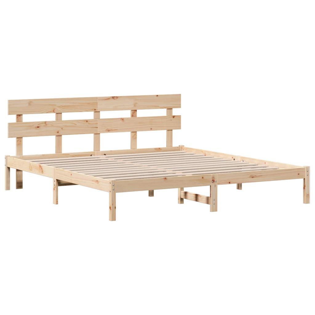 Brown Bed Frame with Headboard 200 x 200 cm Solid Pine Wood