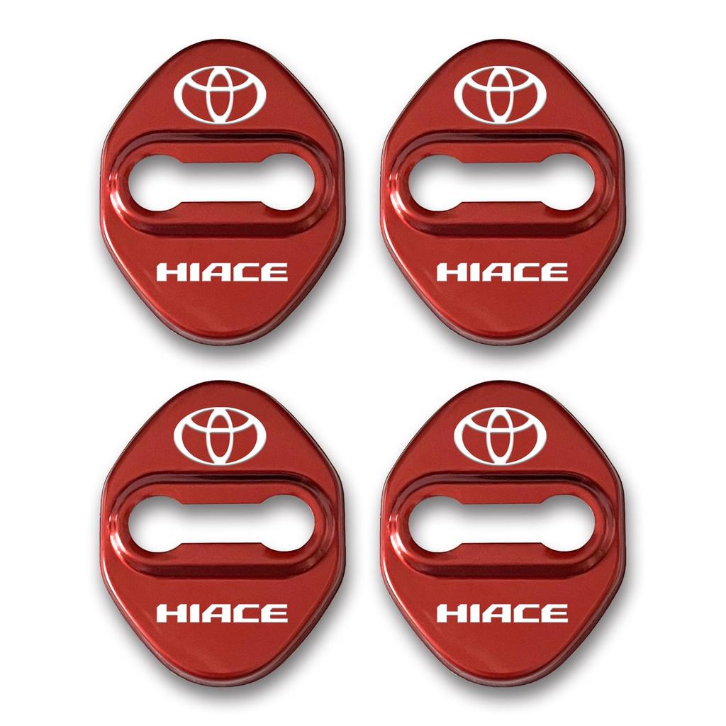 [JLMFC] Hiace Logo Included, Door Striker Cover, Door Lock Cover, Paste Type, Set of 4 (Red)