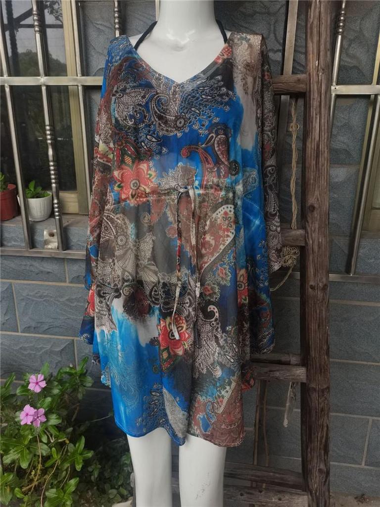 European & American Mesh Fabric Printed Beach Cover-up: Sexy Vacation Dress & Sun Protection Bikini Layer