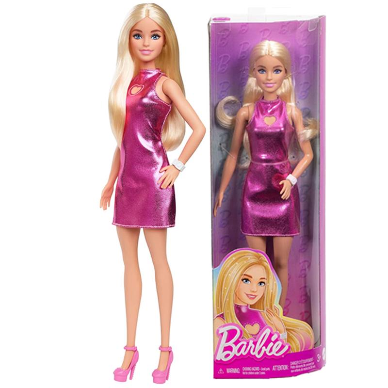 

Оригинальные куклы Barbie Fashionistas 1/6 Блондинка Брюнетка Платье розовое с сердечками Атласная юбка Игрушки для девочек Обувь Ожерелье Аксессуары