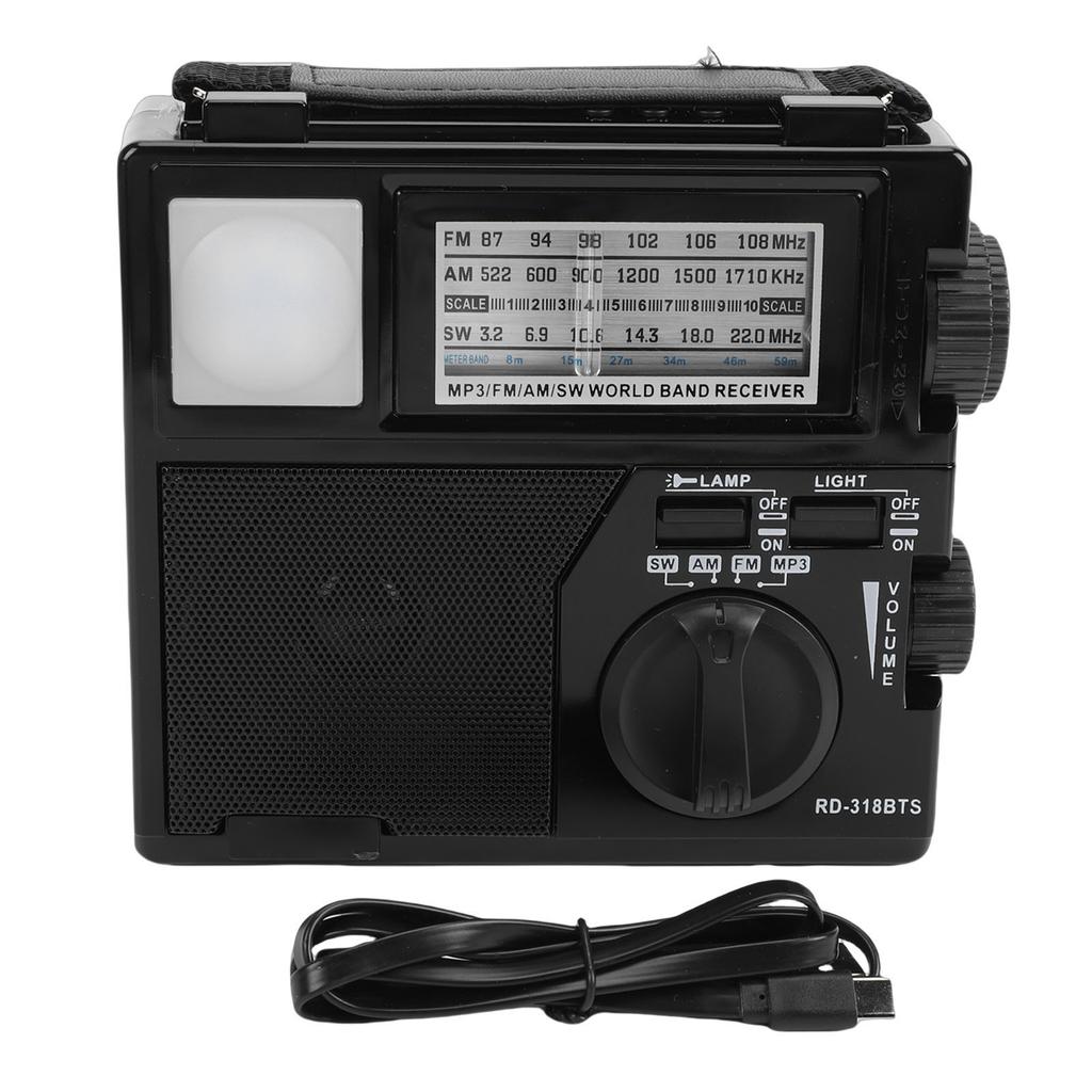 AM FM SW Radio Solar Battery Operated USB Rechargeable Bluethooth Portable Radio Supports Memory Card USB Playback with