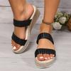 Large size wedge heel broadband thick-soled cool slippers summer linen-soled beach open-toed shoes
