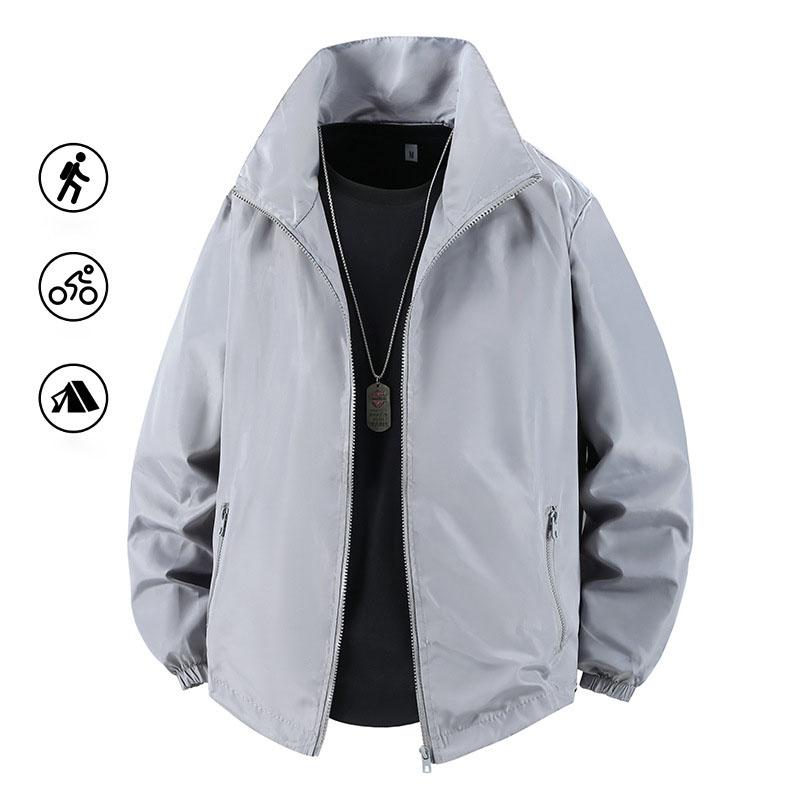 Men s Jacket, Outdoor Workwear, American Solid Color Stand Up Collar Jacket, Men s Outdoor Leisure and Fitness Sports Jacket S серый