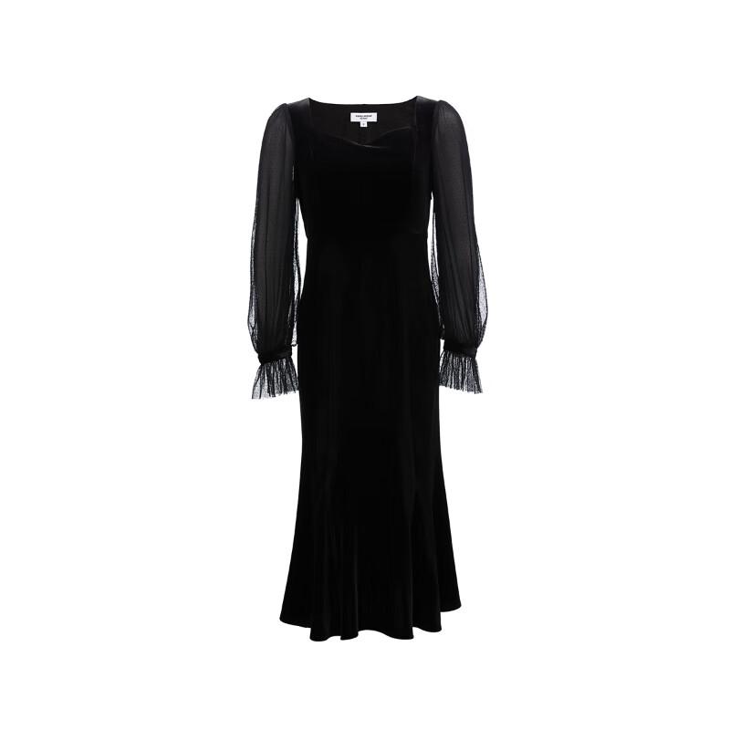 VEROMODA Women's Autumn Velvet Mesh Spliced Fishtail Long Dress