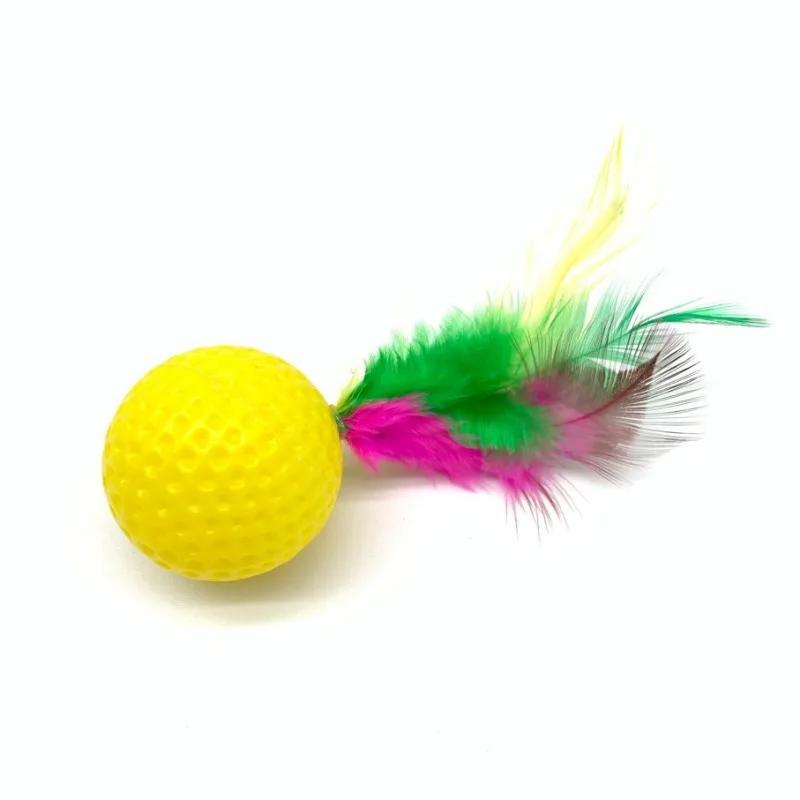 10pcs Mixed Funny Plastic Golf Ball with Feather Cat Toy Interactive Kitten Cat Teaser Ball Toy Pet Supplies