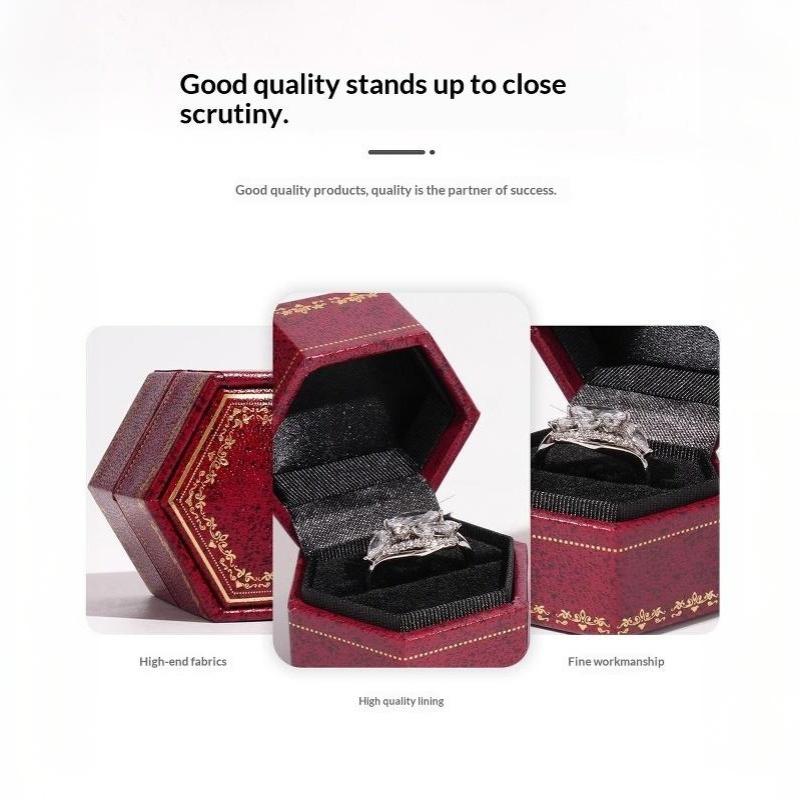 Vintage Hexagonal Velvet Ring Box Delicate Embossed Jewelry Storage Case For Proposal Wedding Jewelry Display Use