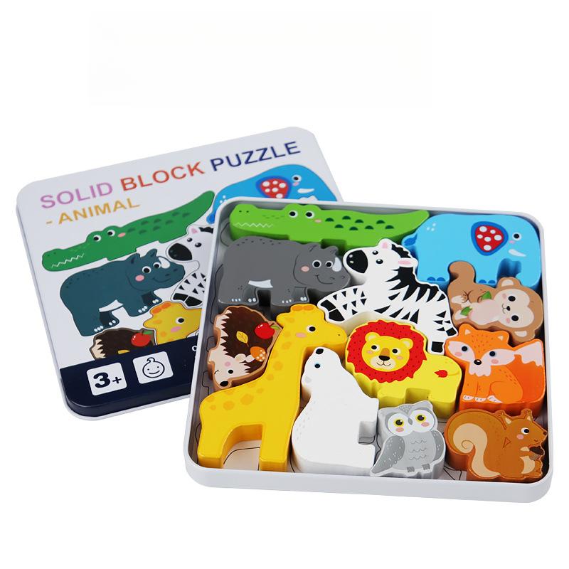Baby Wooden Jigsaw Puzzle Creative 3D Iron Box Puzzle for Children's Intelligence Development Early Educational Toy for Children