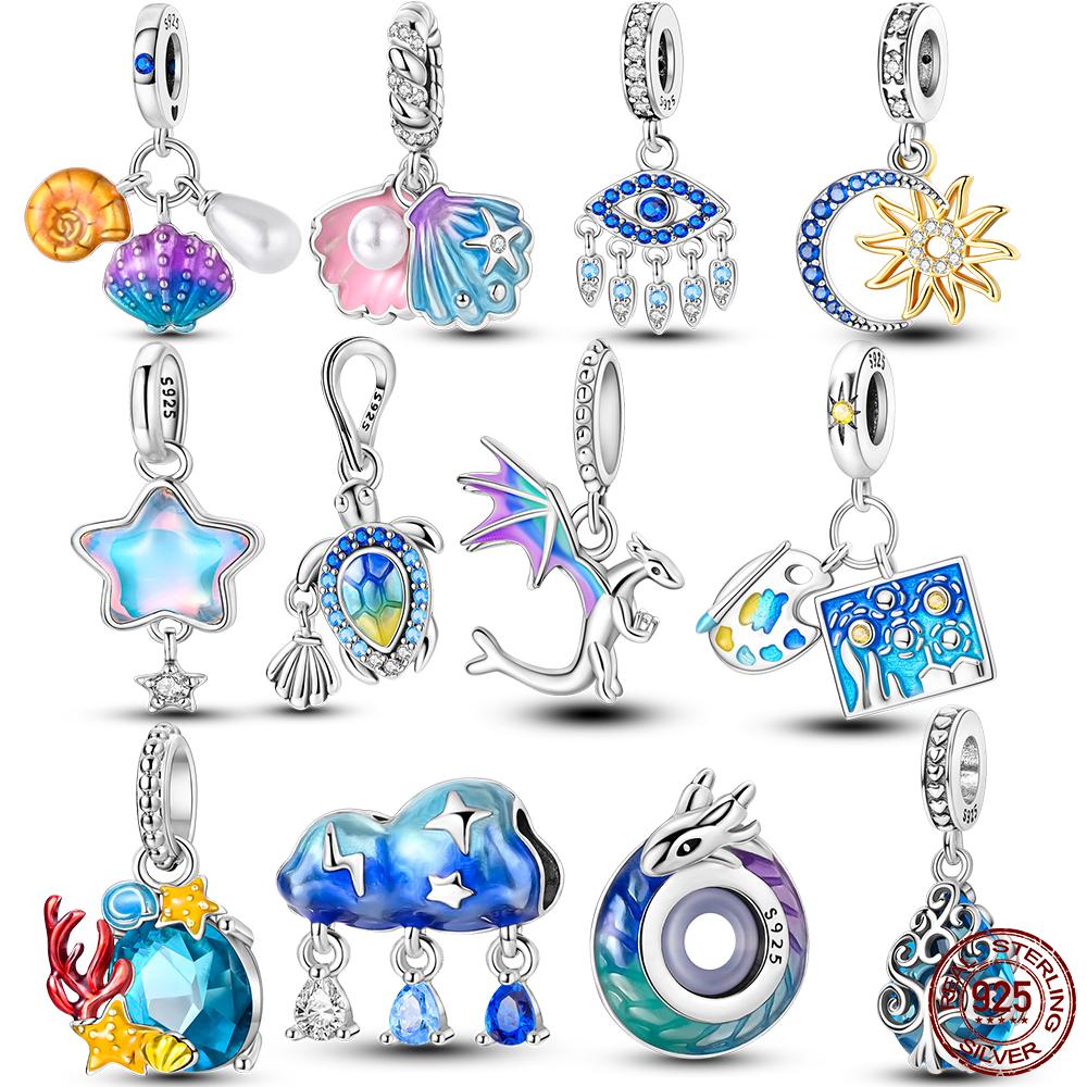 Marine Organism Seriescopper Charms Pendants Fit Original Pandora Bracelet Diy Beads Shell Pearls Conch Moon Star