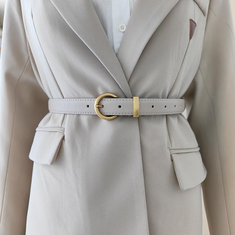 Simple Faux Leather Belt For Women With Goldtone Buckle And Vintage Style