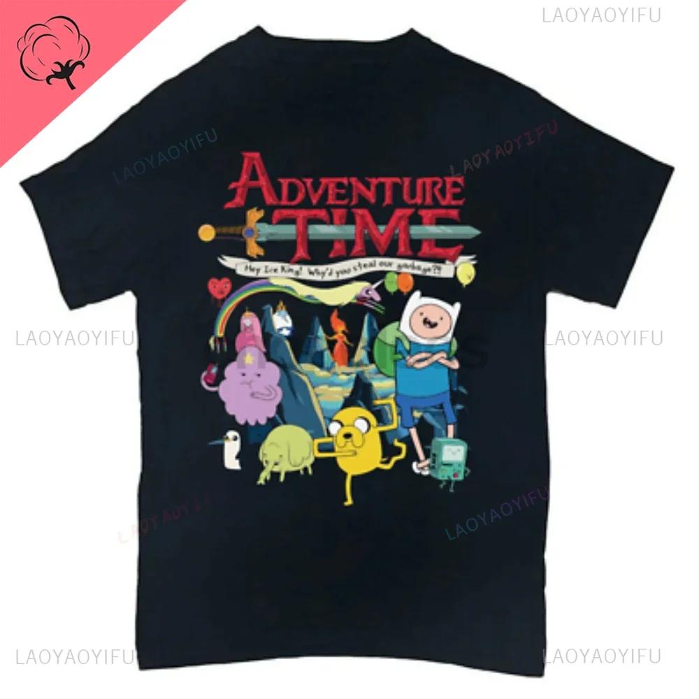 Funny Cartoon Printing T Shirt Adventure Time Cotton T Shirt for Men and Women Casual Wear Classic Anime Graphic Man's T Shirts