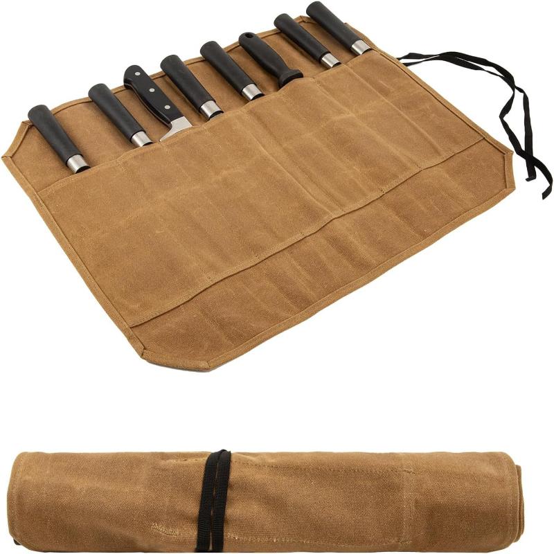 Canvas Knife Roll Bag Portable Lightweight Chef Knife Storage Carrier 1Pcs Suitable for Home Kitchen Camping Trip