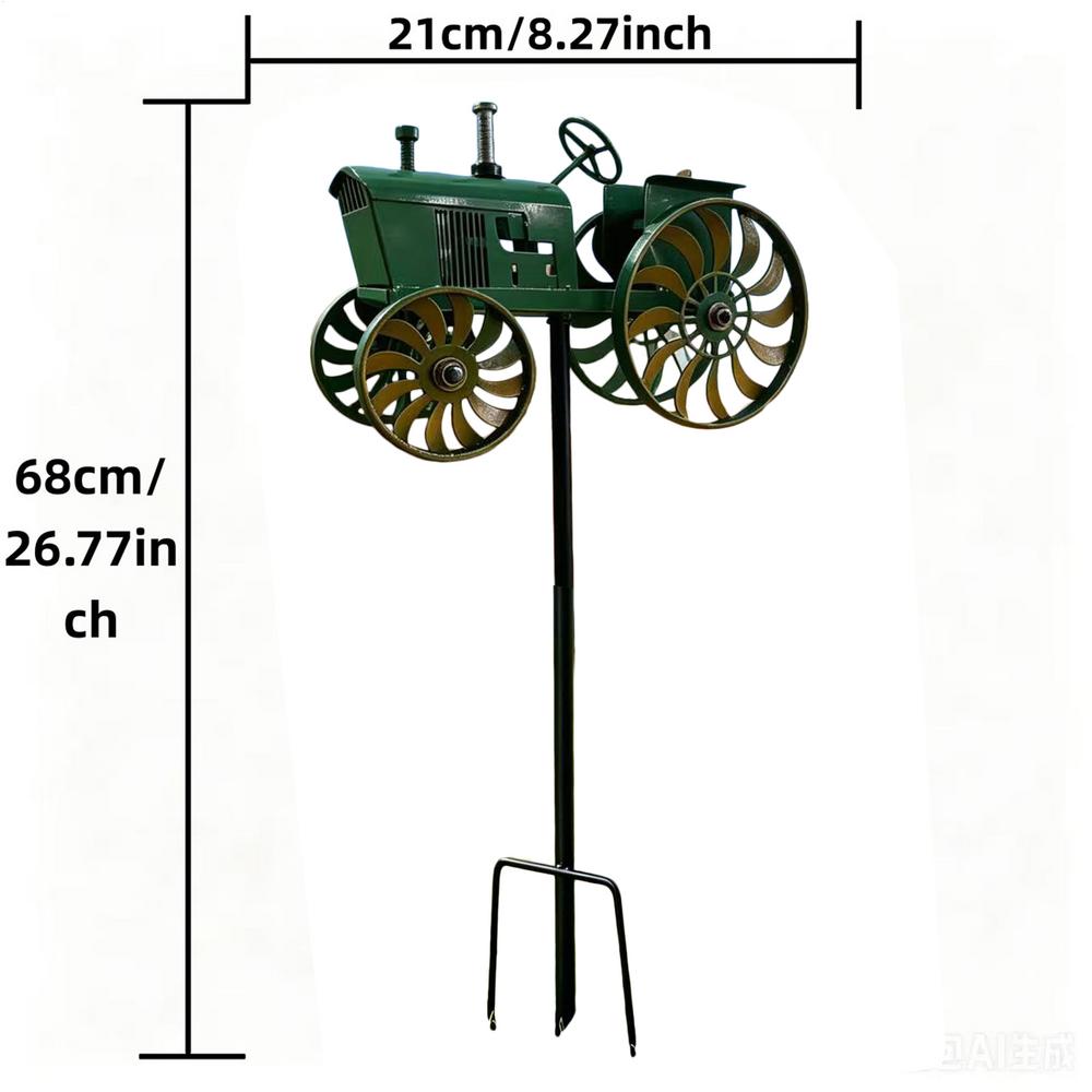 Rostfrei 68cm Metall Traktor Garten Windrad Außenpfahl für Terrasse Rasen Balkon Bauernhaus Landschaft Party