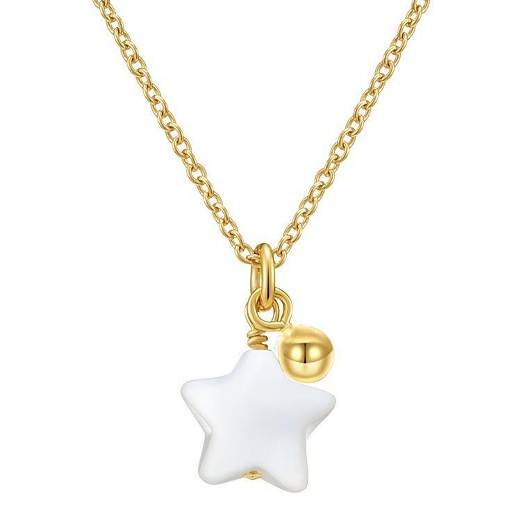 S925 Sterling Silver Five-Pointed Star White Lip Shell Necklace Plated Simple Beauty Style Ins Clavicle Chain