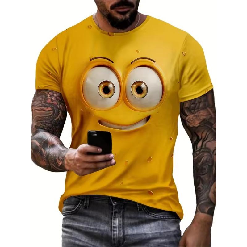 Men's Eye Pattern Printed T-shirt Casual Short-sleeved Round Neck 3D T-shirt Men's Summer Outdoor Clothing