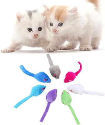 6/12pcs Cat Toy Soft Fleece Mouse Cat Toys Funny Playing Toys For Cats With Colorful Feather Plush Mini Mouse Toys Pet Supply