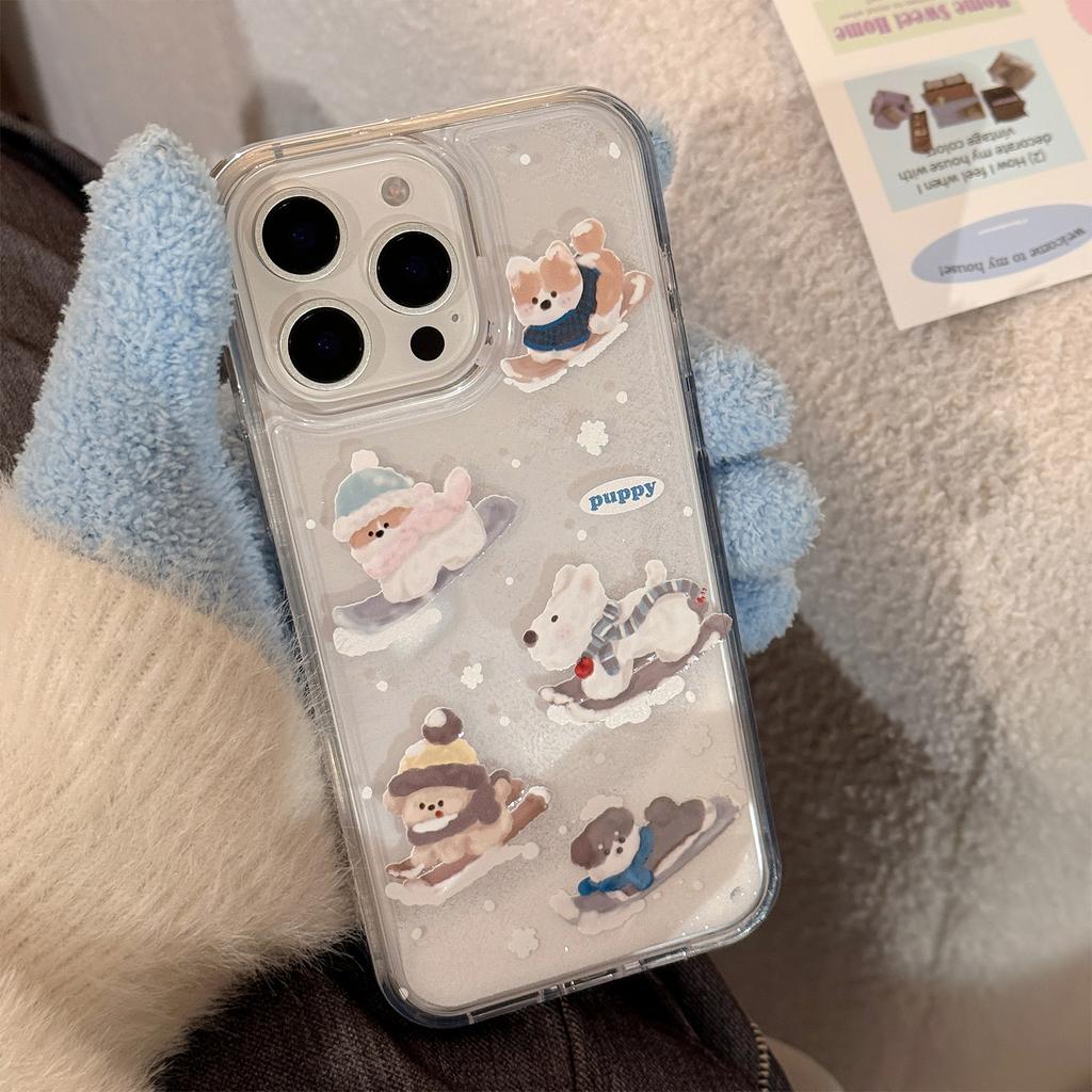 Winter Welpe Geeignet für 16 Apple 15pro Max Handyhülle Iphone14 Schnee Cartoon 13 Treibsand Hart