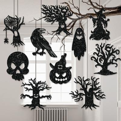 10pcs/set Halloween Hanging Banner Garland Scary Spider Witch Ghost Bat Pendant Ornament Happy Halloween Party Home Decorations