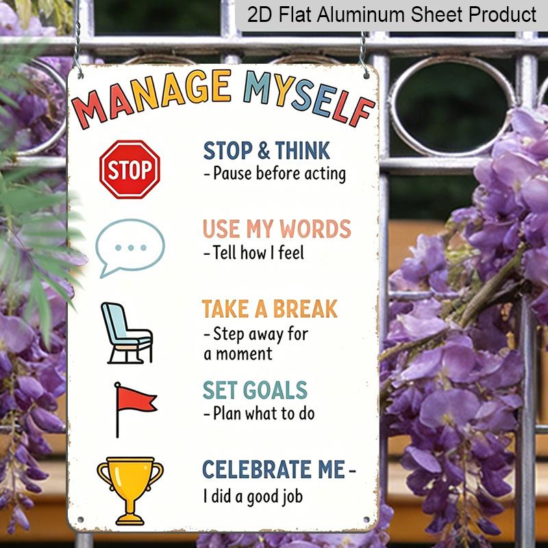 2D Flat, 1pc "Manage Myself" Calm Down Corner Aluminum Sign - Classroom Behavior Wall Decor Classroom Decor, Calm Down Corner, School Counselor