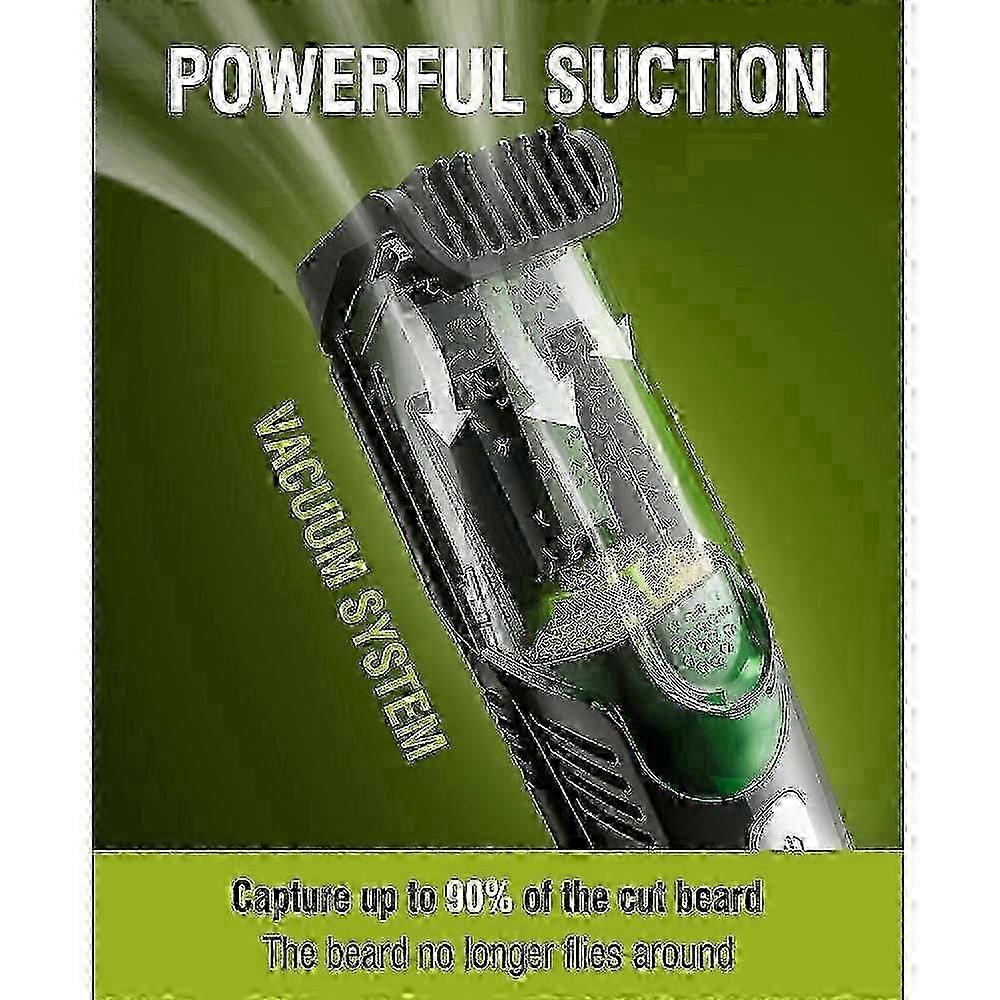 Vacuum Beard Trimmer, Rechargeable Mustache Trimmer with Adjustable Length Comb (1-20MM), IPX6 Waterproof Trimmer
