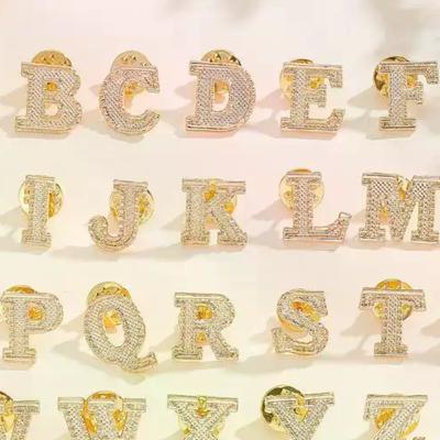 2PCS New Metal Initial A To Z 26 Letters Pin Suit Shirt Collar Lapel Brooch Pin Badge Fashion Jewelry For Men Women Accessories