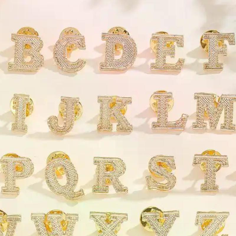 2PCS New Metal Initial A To Z 26 Letters Pin Suit Shirt Collar Lapel Brooch Pin Badge Fashion Jewelry For Men Women Accessories