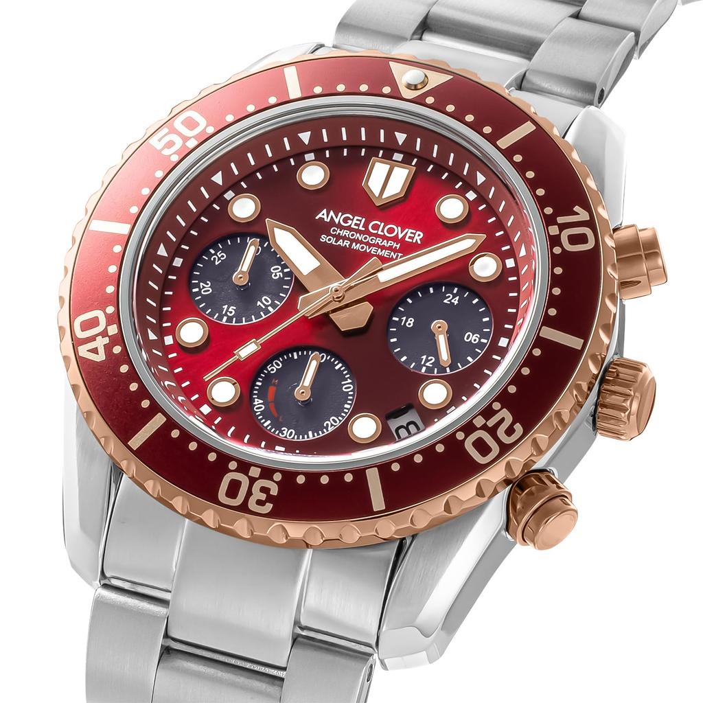 Angel Clover Sea Cruise Solar Watch SCC42SPRE Men's Mineral Glass Red Dial 42mm Water Resistant