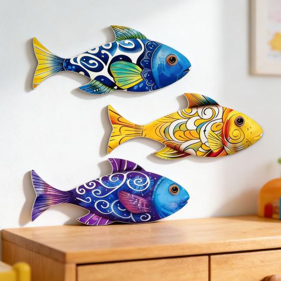 3 Pezzi Decorazione da Parete in Legno a Forma di Pesce per Casa al Mare Lago Decorazione da Appendere a Parete Scultura da Parete a Tema Oceanico Costiero per Bagno Nautico Decorazione Camera da Letto