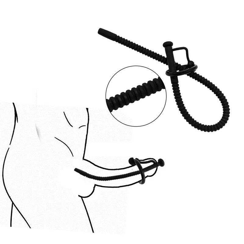 Soft Silicone Urethral Catheter Urethra Dilator Hollow Urethral Plug Probe Tube Threaded Extended Horse Eye Masturbator for Men
