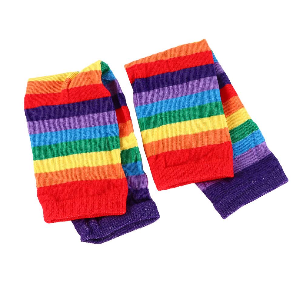 Thin Sun Protective Female Arm Warmers Striped Arm Warmers Knitting  Gloves Rainbow Sleeve Cuff