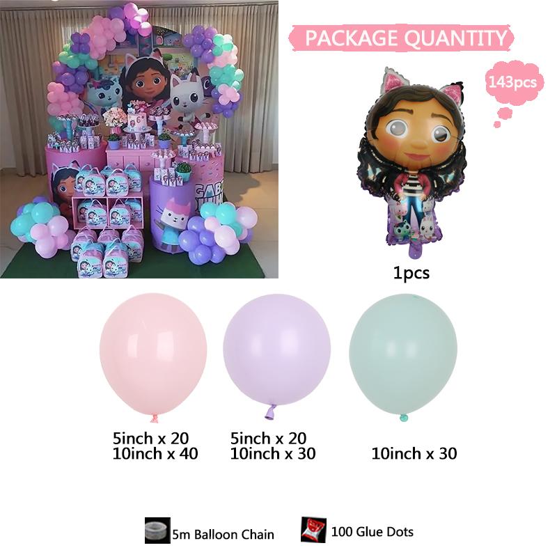 

143pcs Gabby Doll House Cats Theme Colorful Macaron Latex Balloon Arch Set Girl Birthday Party Helium Globos Decoration Supplies As photo