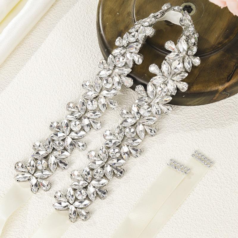 Diamond-studded Bridal Belt - Ultra Sparkling Alloy Rhinestone Waist Sash - Silk Satin Adhesive Waist Accessory
