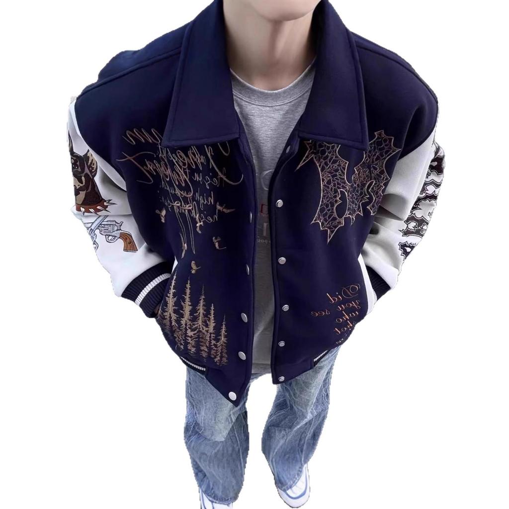Unisex Vintage Letter Embroidery Baseball Jacket: Loose Fit for Spring & Autumn