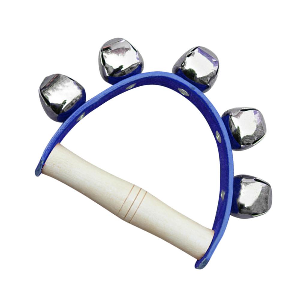 Wrist Shaking Bell 5 Bells Wooden Handle Handheld Sleigh Bell for Kindergarten Education Blue