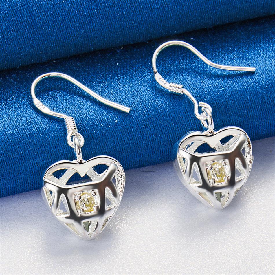 Charming 925 Sterling Silver Exquisite Hollow Heart Zircon Earrings Women's Fashion Wedding Party Jewelry