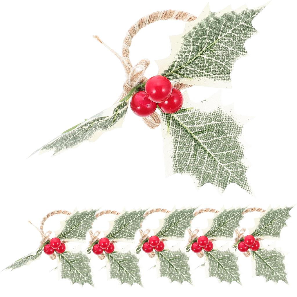 6Pcs Berry and Leaf Napkin Rings Clasps for Xmas Table Decoration Xmas Napkin Rings Christmas Table Decor