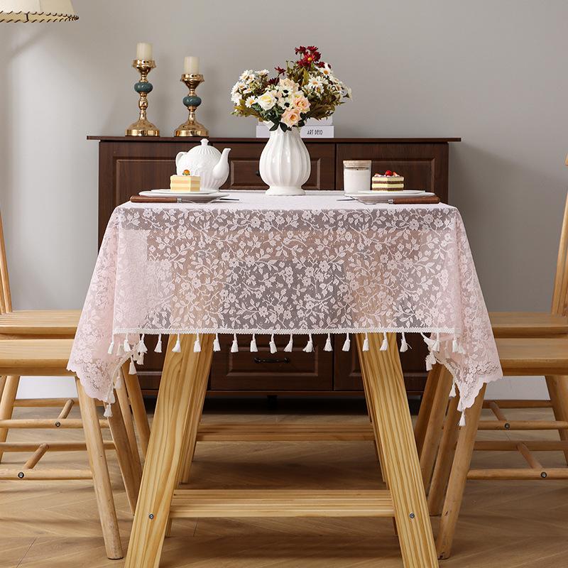 French Small Flower Fringed Tablecloth Ins Pastoral Small Fresh Jacquard Lace Tablecloth Photo Background Table Fabric