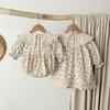Korean Style Floral Long Sleeve Princess Dress & Baby Romper Set for Girls