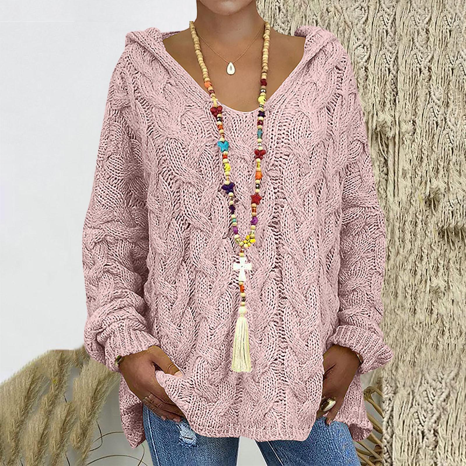 

Женский повседневный модный свитер, вязаный пуловер, свободный свитер с капюшоном S розовый