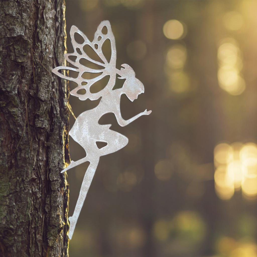 Garden Iron Elf Flower Fairy Stake Metal Garden Flower Fairy Sculpture for Wife Mother Daughter Brown