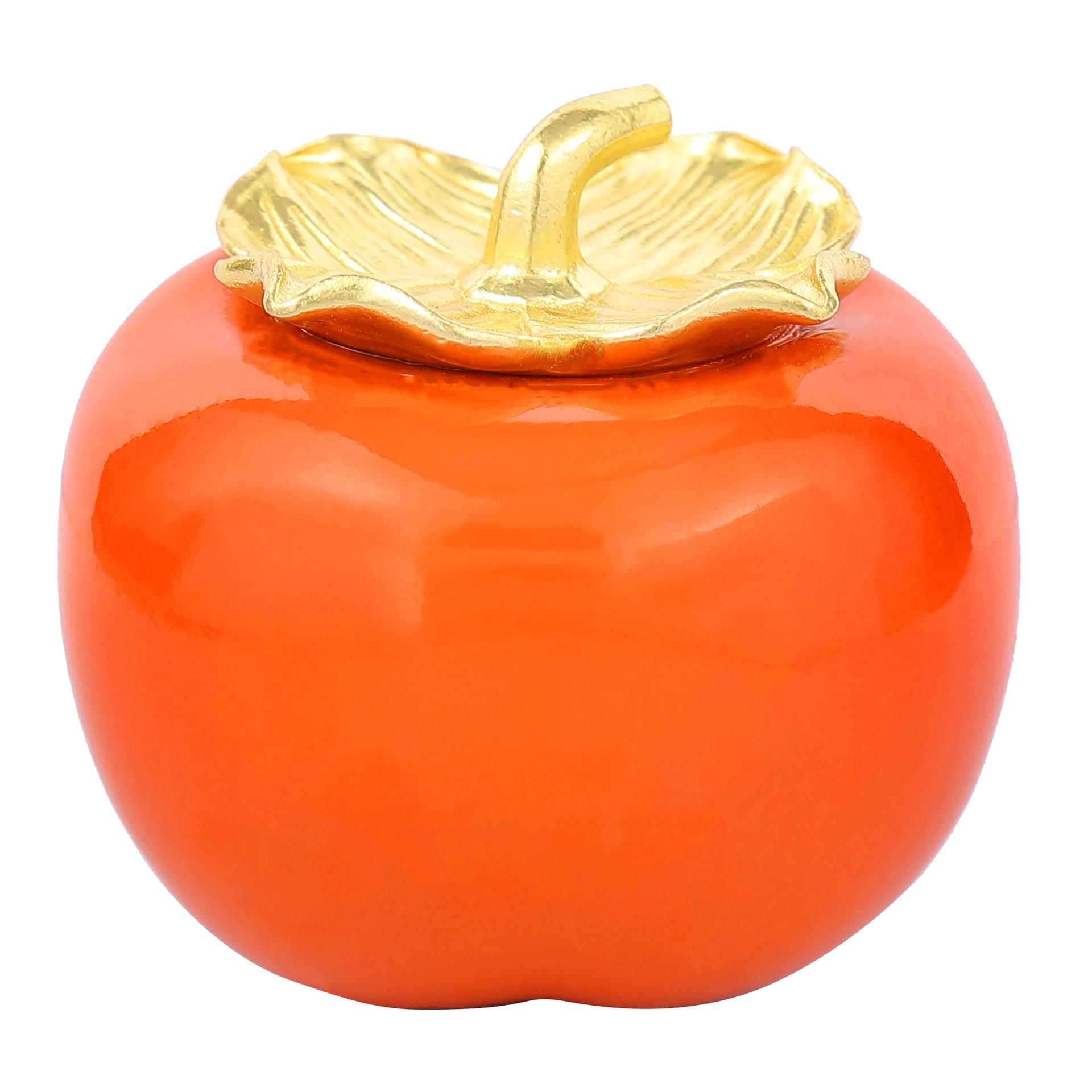Hand-Painted Brass and Copper Apple & Persimmon Ornaments - Creative Gifts in Gold and Green