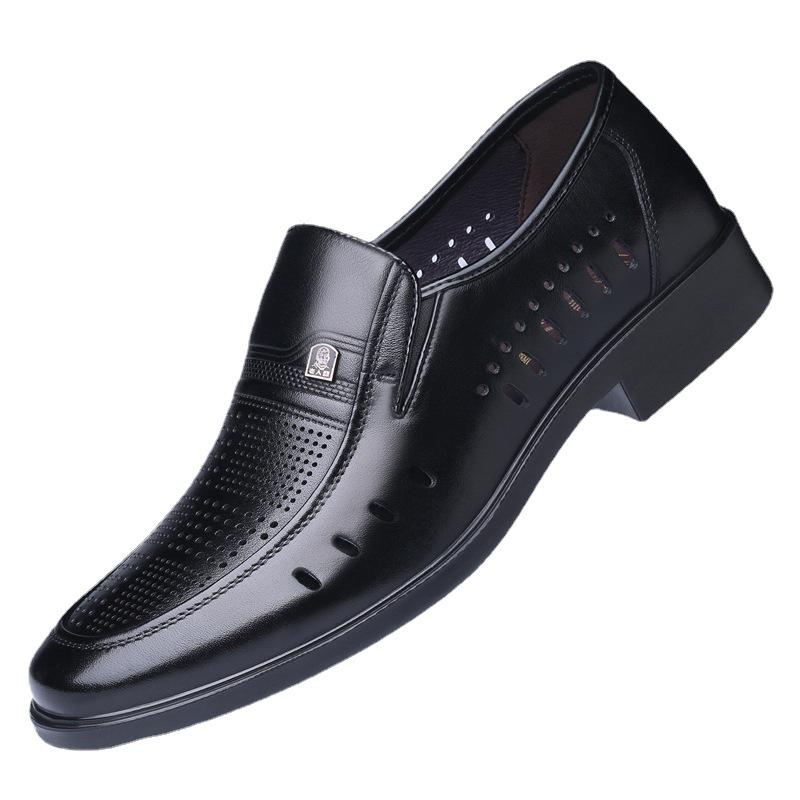 Old Man Head Men's Hollow Single Shoes Business Breathable Leather Shoes Spring and Summer Cowhide Sandals Trend Fashion Casual T87202