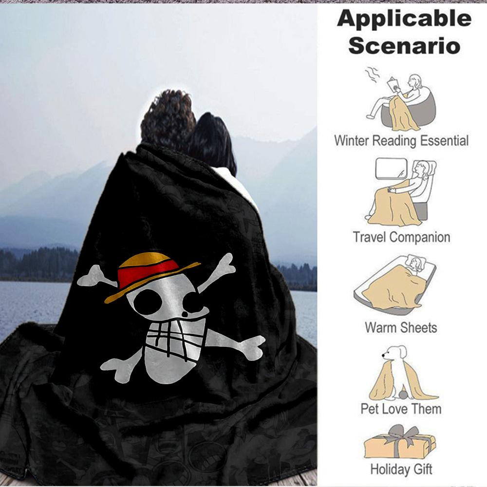 1pc ONE PIECE Skull Flannel Blanket, Soft Skin Friendly with Digital Printing, Various Sizes Available for Family, Friends, Birthday